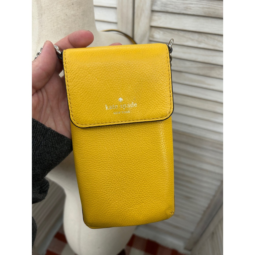 Kate Spade Phone Crossbody Mini Mustard Yellow Pebbled Leather Club Beach XS Bag
